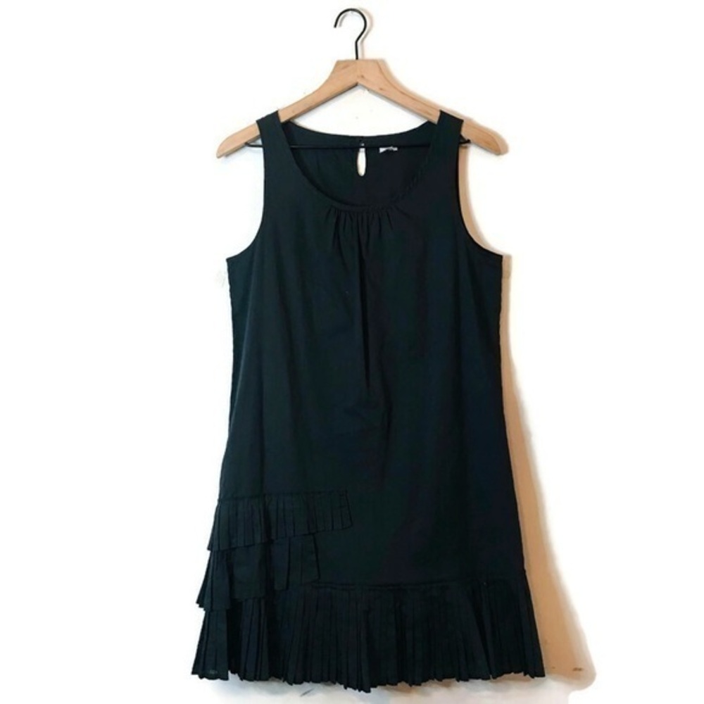 J.Crew Black 100% Cotton Sleeveless Scoop Neck Tiered Pleated Shift Dress SMALL